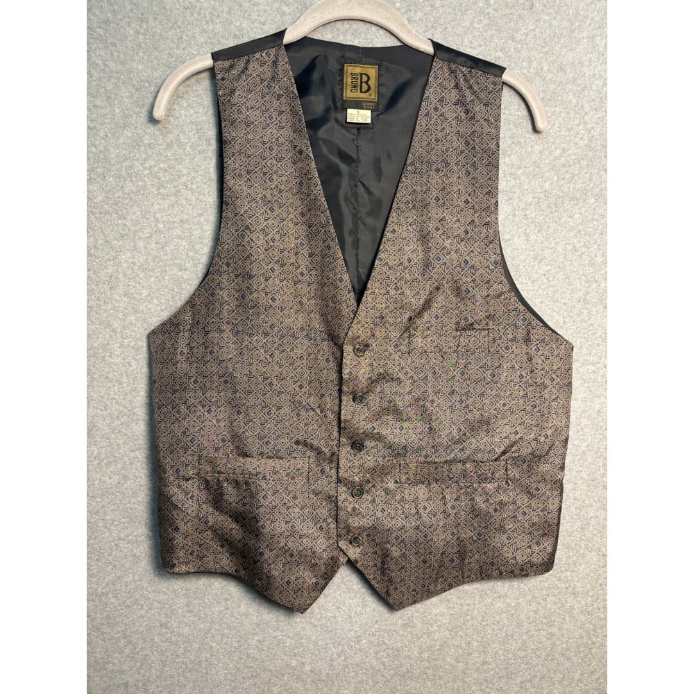 Vintage Bruno Italy 100%‎ Silk Shell Geometric Vest Waistcoat Men's S